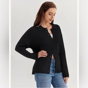 Button Up Long Sleeve Black Knit Sweater Size M